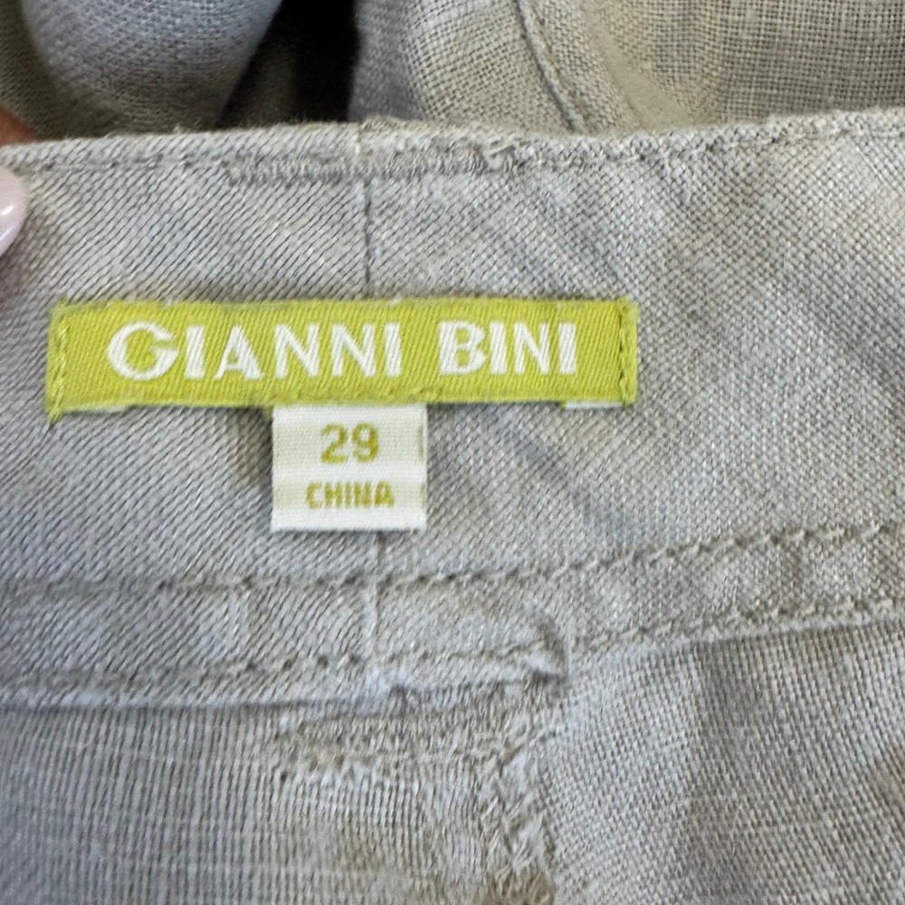 Gianni Bini Oatmeal Beige Linen Wide Leg Trousers Size 29 Utility Pockets - Picture 8 of 9